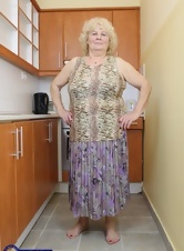 Old Blonde Flashing Her Hairy Pussy