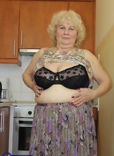 Old Blonde Flashing Her Hairy Pussy