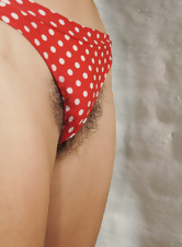 Playful Hottie Red Panties Hairy Pussy Pics